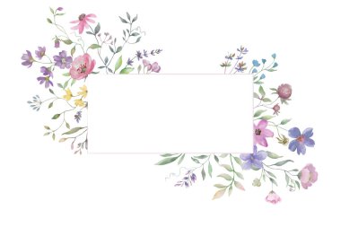 Çiçek desenli suluboya. Beyaz arka planda el çizimi illüstrasyon. Vektör EPS.