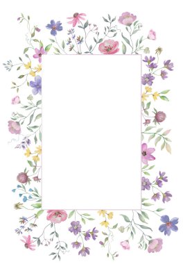 Çiçek desenli suluboya. Beyaz arka planda el çizimi illüstrasyon. Vektör EPS.