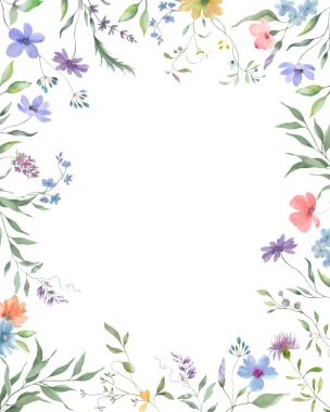 Çiçek desenli suluboya. Beyaz arka planda el çizimi illüstrasyon. Vektör EPS.