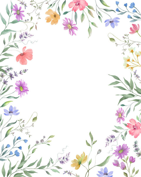 Marco Floral Acuarela Ilustración Dibujada Mano Aislada Sobre Fondo Blanco — Vector de stock