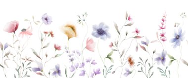 Kusursuz suluboya deseni. Beyaz arka planda izole edilmiş el çizimi çiçek çizimi. Vektör EPS