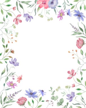 Çiçek desenli suluboya. Beyaz arka planda el çizimi illüstrasyon. Vektör EPS.