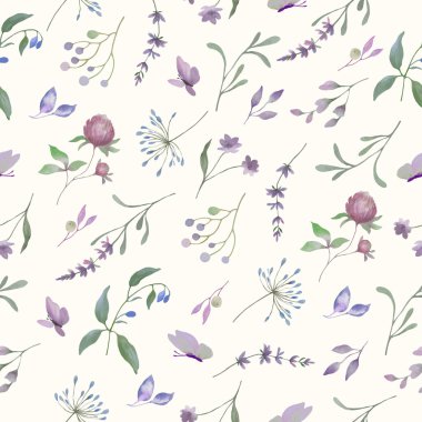 Kusursuz suluboya deseni. El çizimi çiçek çizimi, pastel arka planda izole..