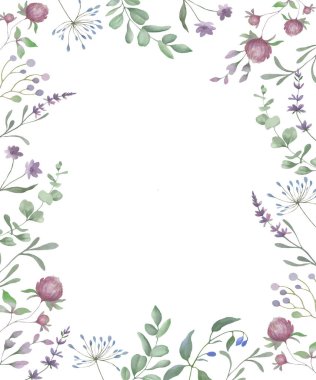 Çiçek desenli suluboya. El çizimi illüstrasyon beyaz arka grupta izole