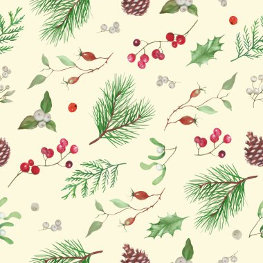 Kusursuz bir Noel modeli. El çizimi illüstrasyon Pastel arka planda izole.