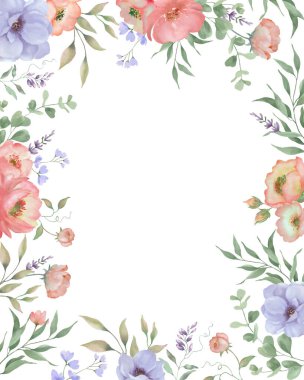 Çiçek desenli suluboya. El çizimi resimleme beyaz arkaplanda izole edildi.