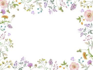 Çiçek desenli suluboya. Beyaz arka planda el çizimi illüstrasyon. Vektör EPS.