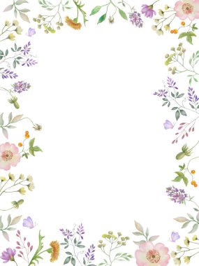 Çiçek desenli suluboya. Beyaz arka planda el çizimi illüstrasyon. Vektör EPS.