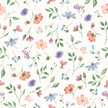 Kusursuz suluboya deseni. Beyaz arka planda el çizimi illüstrasyon. Vektör EPS