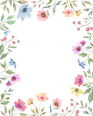 Çiçek desenli suluboya. Beyaz arka planda el çizimi illüstrasyon. Vektör EPS.