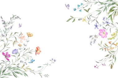 Çiçek desenli suluboya. Pastel arka planda el çizimi illüstrasyon. Vektör EPS.