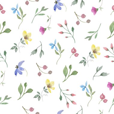 Tatlı çiçekli kusursuz suluboya deseni. El çizimi çiçek çizimi.