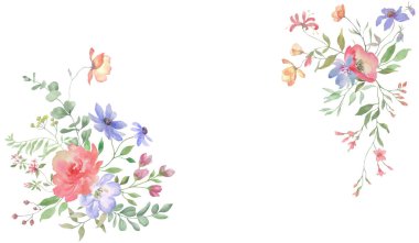 Çiçek desenli suluboya. El çizimi çizimi. Tebrik kartları, davetiyeler için. Vektör EPS.