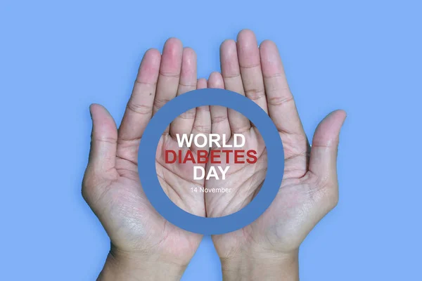 Κορυφαία Άποψη Επιγραφή Παγκόσμια Ημέρα Διαβήτη Και Χειρονομία Χέρι Κόκκινο — Φωτογραφία Αρχείου