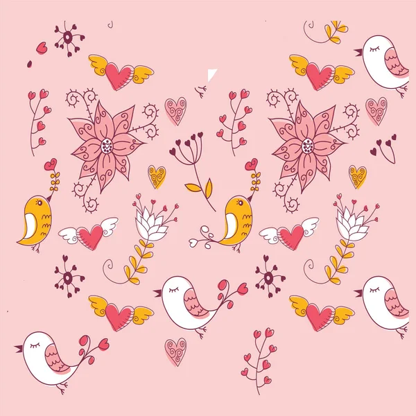 かわいい春鳥やTシャツのプリントの首のための花ベクトル テキスタイル プリントデザインに最適 — ストックベクタ