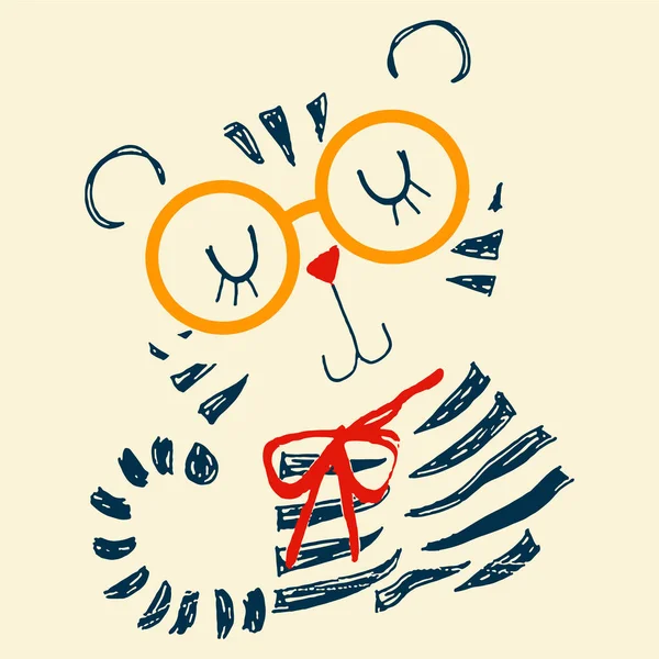 Gato Bonito Com Óculos Vetor Gráfico Modelo Ilustração Para Camisa —  Vetores de Stock