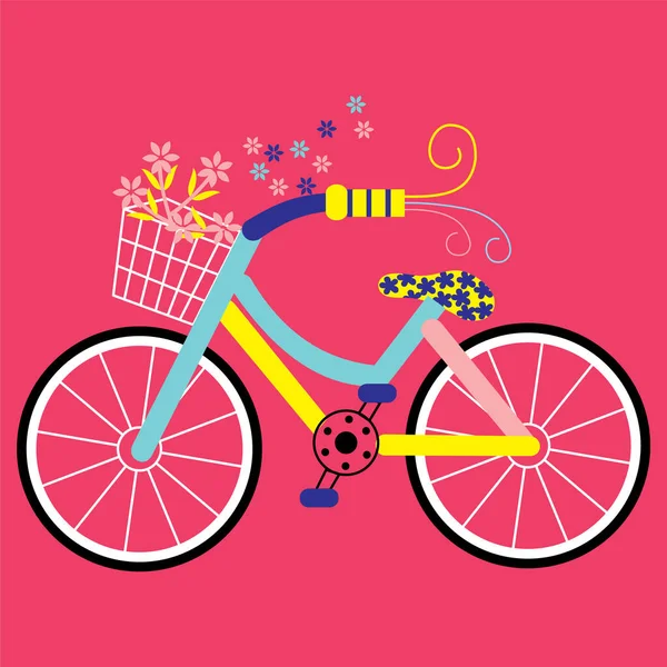 Frühlingsflorales Fahrrad Vereinzelt Auf Rosa Hintergrund Vektorillustration Retro Fahrrad Mit — Stockvektor