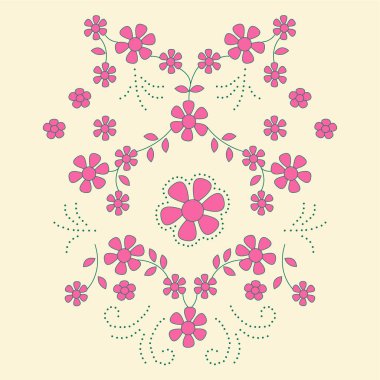 İşlemeli etnik çiçekler yaka çizgisi. Grafik tasarımı. Giyim için grafik vektör çizimi.