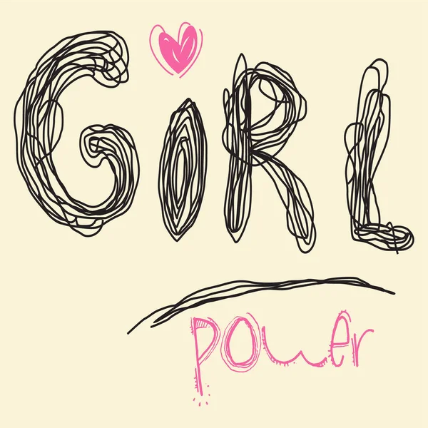 Feminismus Slogan Mit Handgezeichnetem Schriftzug Girl Power Spaß Girly Aufkleber — Stockvektor