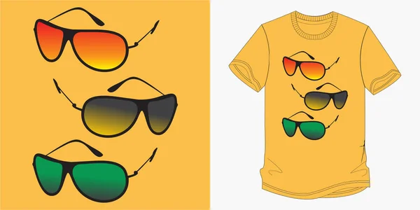 带反射图解的矢量太阳镜 用于T恤衫印刷和其他用途 — 图库矢量图片