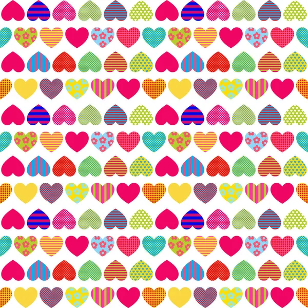 Бесшовный Узор Дню Святого Валентина Повторение Разноцветных Сердец Фоне Поздравления — стоковый вектор