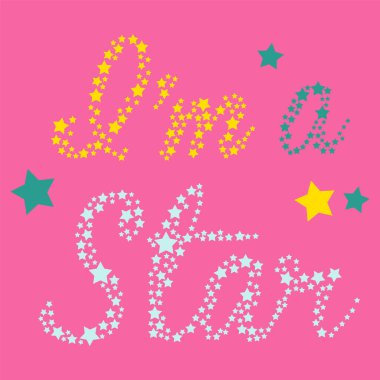 Ben parlak bir arka plana yazı çizilmiş bir yıldızım. İlham verici, tebrik kartları, afişler, posterler, el ilanları için motive edici bir alıntı. Vektör illüstrasyonu