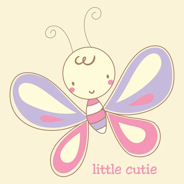 Розовая Бабочка Симпатичными Крыльями Симпатичный Улыбающийся Персонаж Детского Дизайна Плоская — стоковый вектор