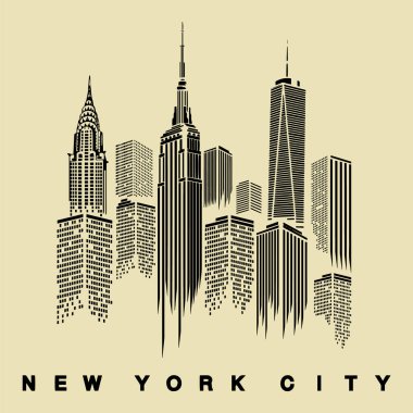 Modern City silueti, şehir silueti, düz tasarım vektör illüstrasyonu, New York 'un doğrusal bayrağı. Tüm binalar - arka plan dolgulu özelleştirilebilir farklı nesneler,