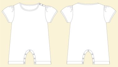 Baby Romper kısa kollu, şablon, vektör modeli, moda çizimi, tasarım dosyası, moda vektörü. Dikiş deseni için kullanabilirsiniz