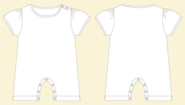 ベビーロンパー半袖 テンプレート ベクトルモックアップ ファッションフラットスケッチ デザインファイル ファッションベクトル 縫製パターンに使用できます — ストックベクタ