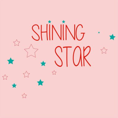 Tişört izi için parlayan yıldız grafik çizimi, ilham verici ve motive edici el yazısı alıntısı. Bir yıldız gibi parla. Parıltılı şirin bir illüstrasyon.,