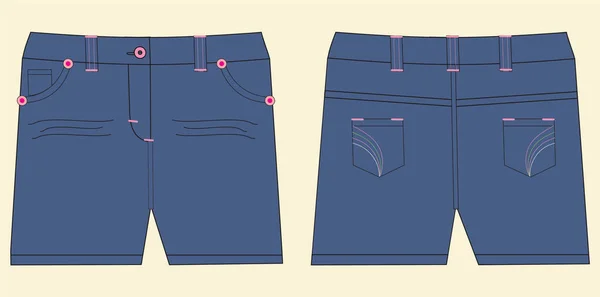 Jeans Hotpants Technische Mode Illustration Mit Mikrolänge Niedriger Taille Niedriger — Stockvektor