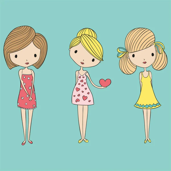 Vektor Illustration Der Drei Teenager Modemädchen Drei Freundinnen Beim Chillen — Stockvektor
