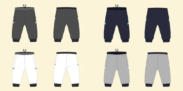 stock vector Kids Basic Fleece Sweat Pant fashion flat sketch template. Technical Fashion Illustration. Jogger CAD set