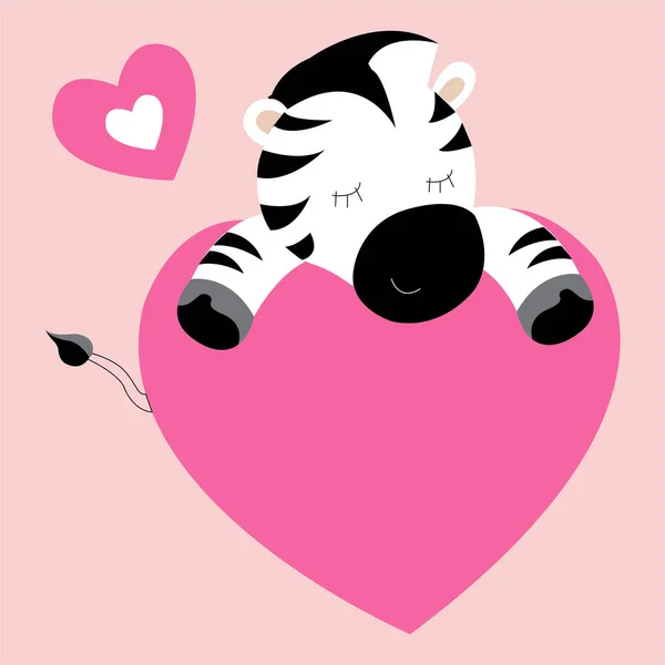 Niedliches Cartoon Zebra Schläft Auf Herzvektorgrafik — Stockvektor