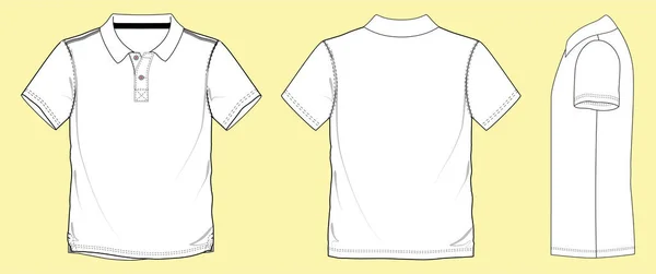 Vista Frontal Traseira Lateral Camisa Pólo Branco Camisa Pólo Camisa — Vetor de Stock