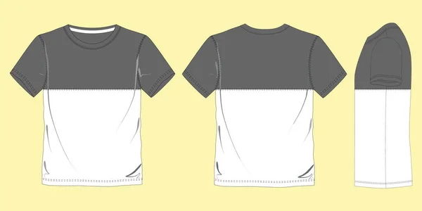 空の白い半袖Tシャツテンプレート上の黄色の背景 フロント バック サイドビュー ベクトルファイル — ストックベクタ
