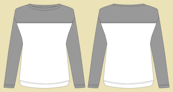 Panel Shirt Rundhalsausschnitt Vorne Und Hinten Lange Ärmel Top Bluse — Stockvektor