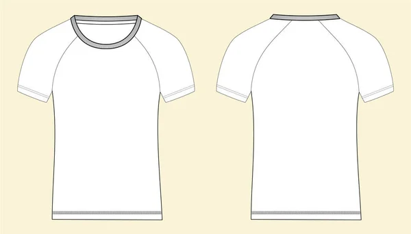 ショートスリーブラグランTシャツ技術的なファッションフラットスケッチベクトルイラストテンプレートフロント バックビューはオフホワイト背景を隔離しました 基本的なアパレルデザイン Mock — ストックベクタ
