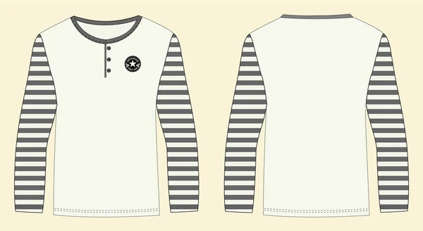 Camiseta Manga Larga Cuello Casual Henley Para Hombre Diseño Dibujo — Vector de stock