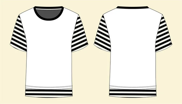 袖と背部のテールテンプレートのグラフィックベクトルと男性のTシャツのフロントとバックビュー — ストックベクタ