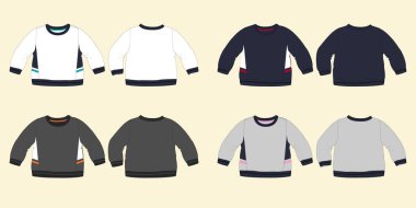 Erkeklerin erkek kazağı ön ve arka manzara seti, boş kazak şablon maketi, düz siyah uzun kollu süveter modeli.