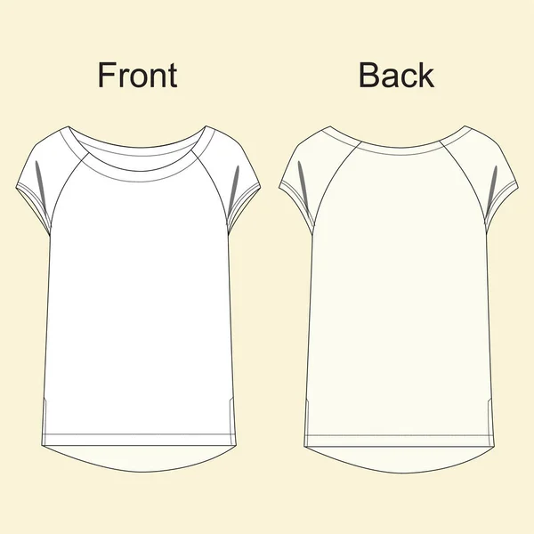女の子のためのTシャツフラットスケッチ 女の子のためのファッションTシャツの技術的な図面 縫製パターンにも使用できます — ストックベクタ