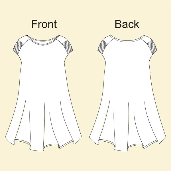 Short Sleeve Flared Knee Length Tent Dress Knit Dress Front — Stock Vector