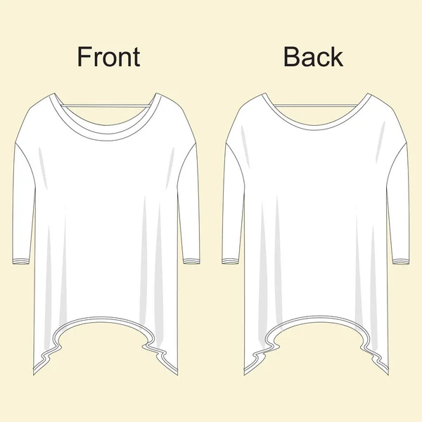 Frauen High Low Shirt Jersey Top Technische Mode Illustration Flache — Stockvektor