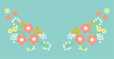 Etnik çiçekler boyun çizgisinde nakış işleme grafikleri