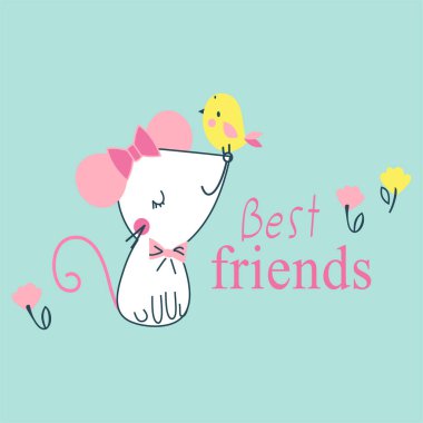 Şirin küçük farenin bir çizimi. El çizimi vektör illüstrasyonu.