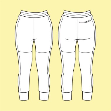 Eşofman altı düz çizimler. Giysi şablonu