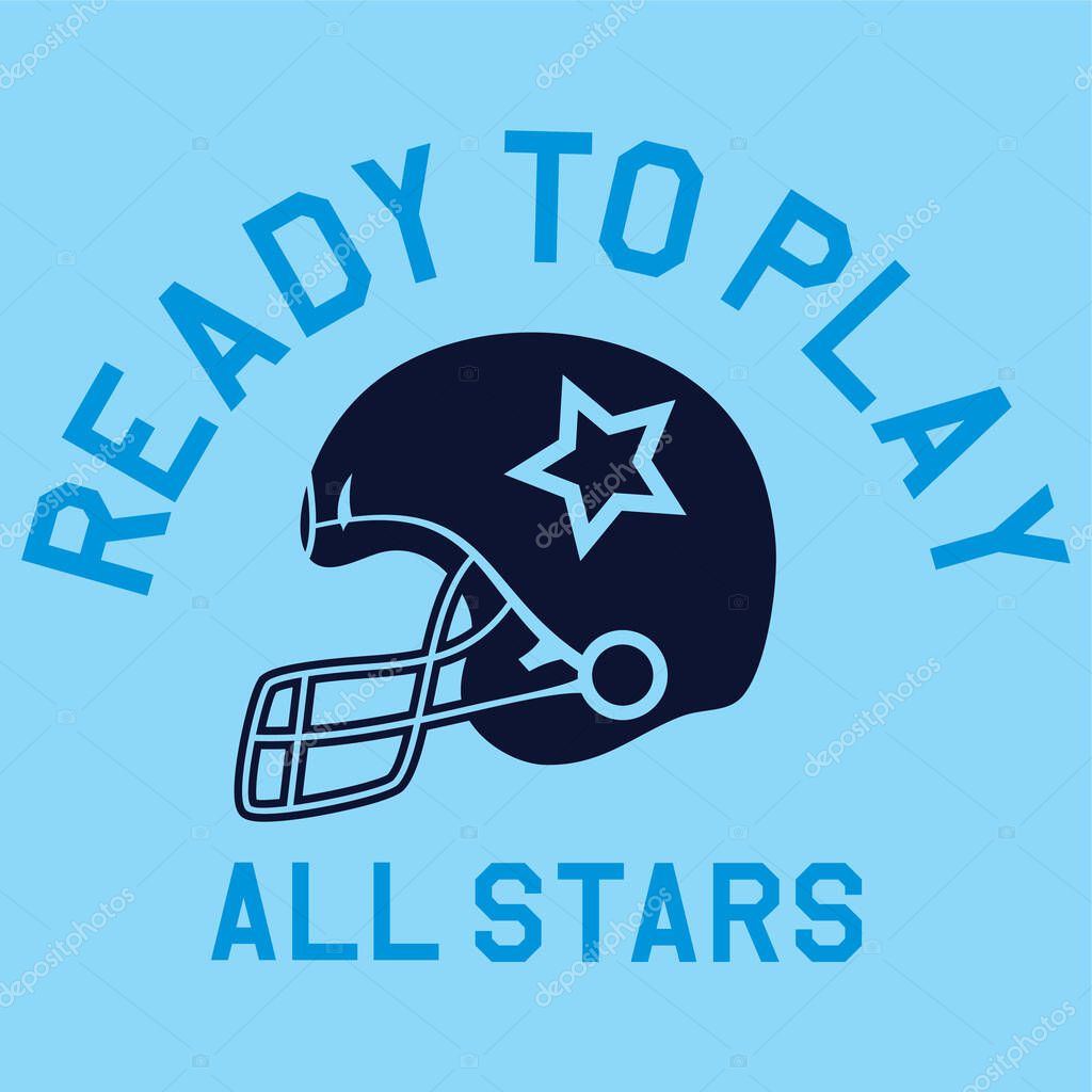 Illustration of American football logo with typography and helmetfor t shirt and card