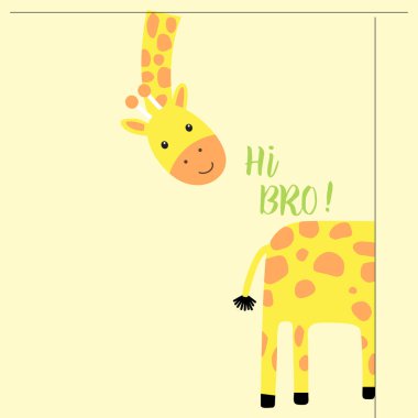 El çizimi tasarımı. Kart ve t-shirt baskısı için zürafa vektör çizimi